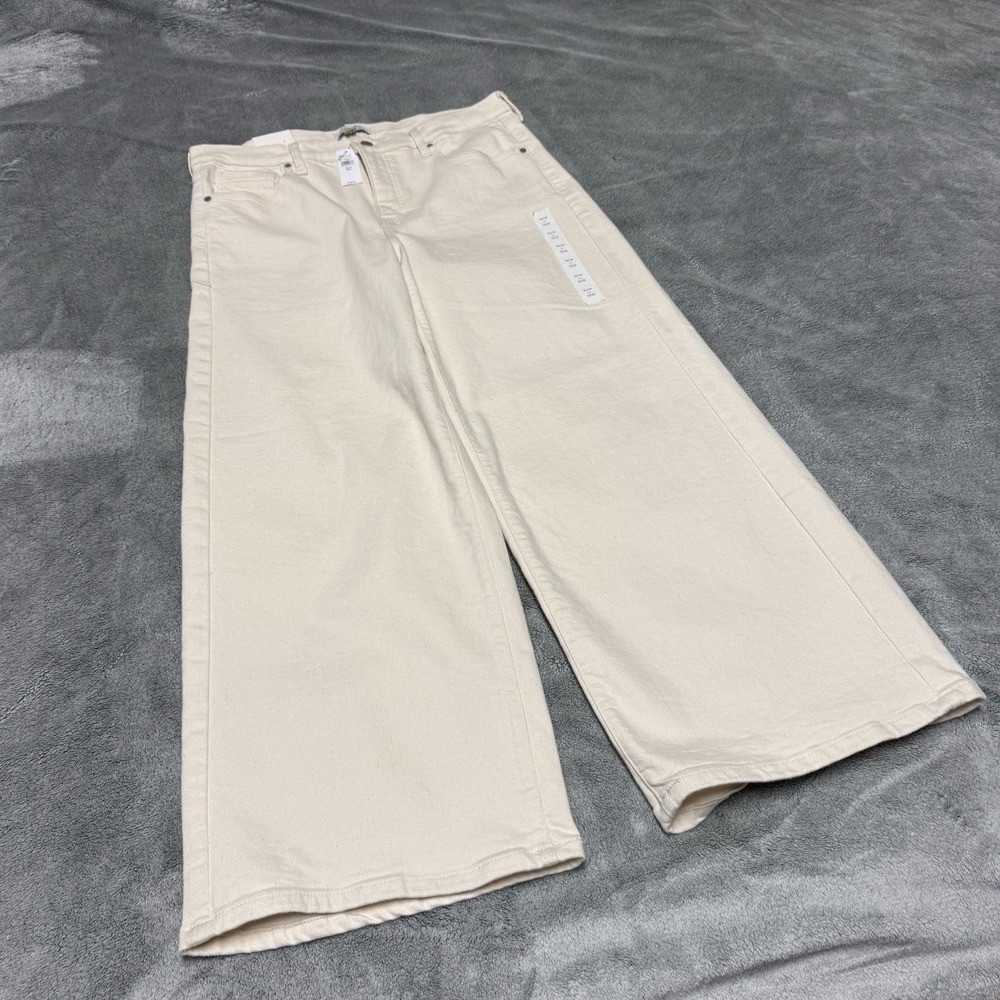 Banana Republic Factory Women High Rise 32/14 Cream White Wide Leg Stretch Jeans